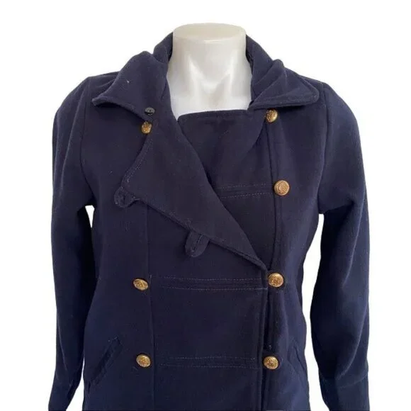 XinyuFushi Pea Coat Blue Jacket Gold Button Women's Coat Size Small - Picture 5 of 11
